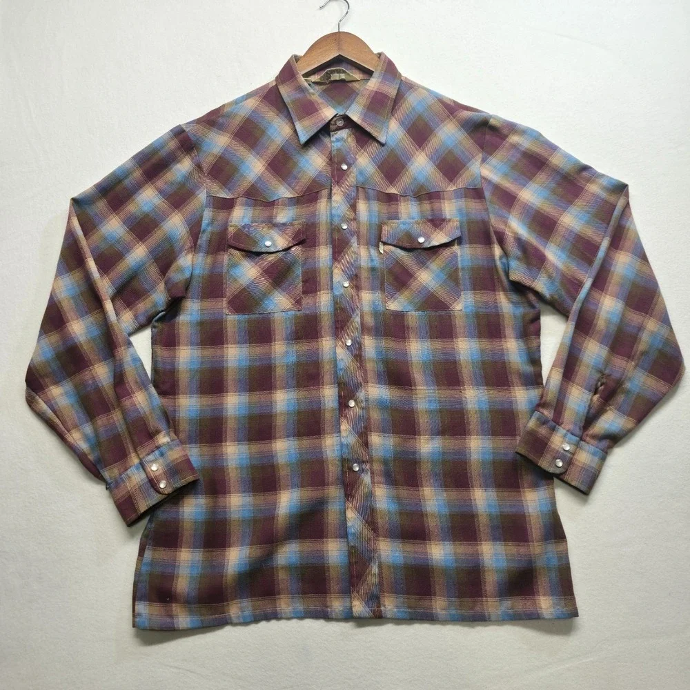 Vintage Levi's Panatela Men's Plaid 1979‎ Pearl Snap Western Shirt Size XL